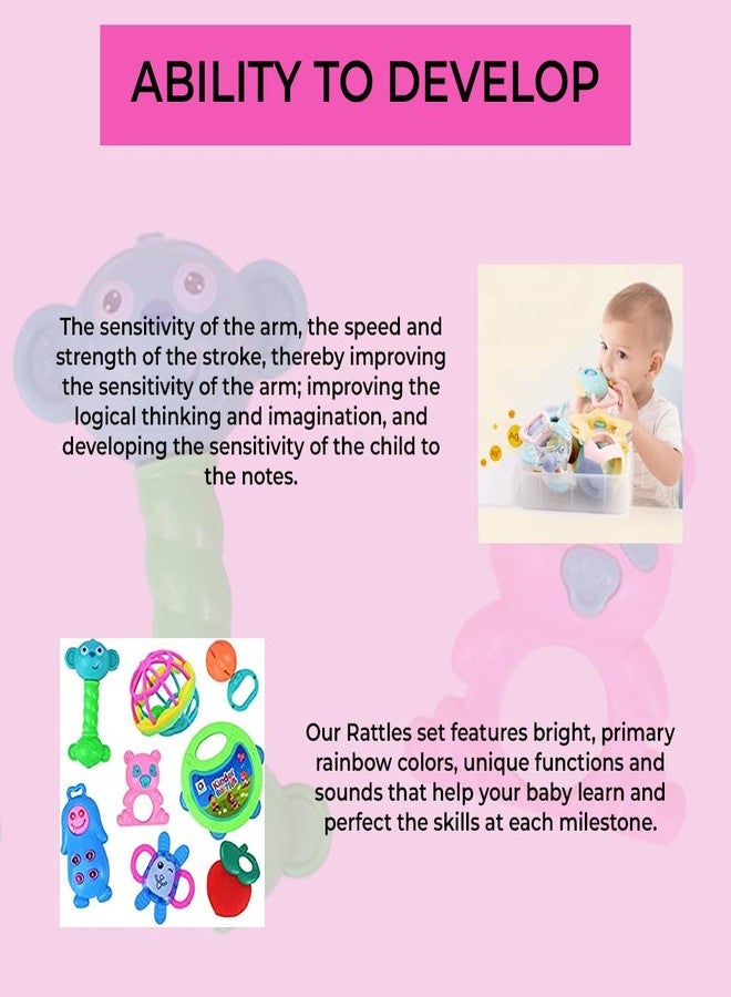 FRATELLI Toddler Plastic Rainbow Teether Rattle Set for Newborns - Non-Toxic, Safe & Eco-Friendly ABS Plastic - Set of 8 - Kinder Rattle - Image 3